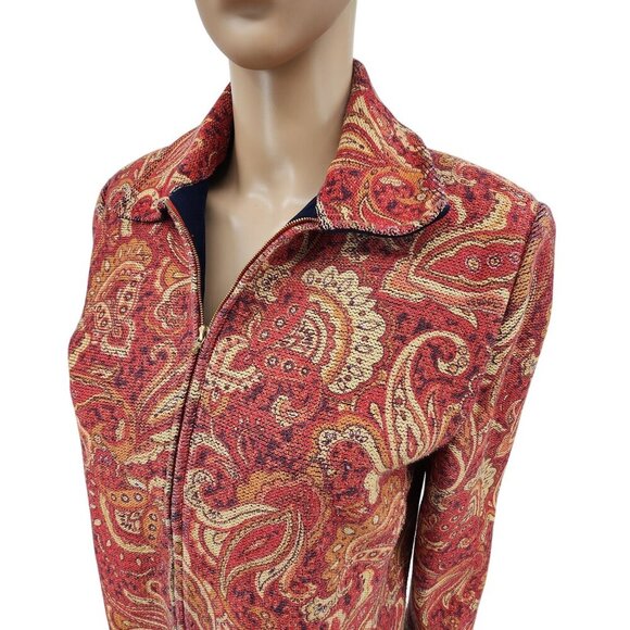 St. John Sport By Marie Gray Paisley Red & Gold Textured Full-Zip Jacket S - Picture 1 of 10